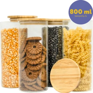Kit 4 Pote Para Alimentos Seiri Transparente 800 Ml Cozinha Flat Transparente