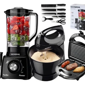 Kit Sanduicheira + Liquidificador Mondial + Batedeira Facas 220v / 110v Preta Nfe