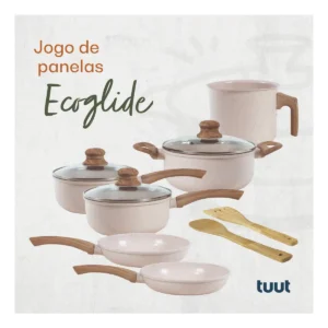 Jogo De Panelas Cerâmico Triplo Indução Tuut Ecoglid 8 Peças Cor Baunilha