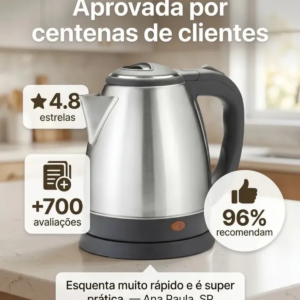 Chaleira Elétrica Inox 1,8L 1500W Aquecimento Rápido Automática