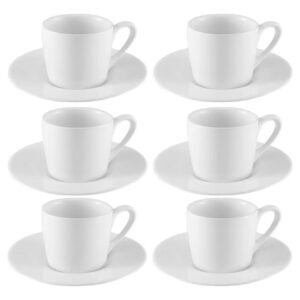 Jogo Xícaras Café Com Pires Porcelana Branca 12 Peças