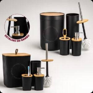 Kit Banheiro Em Bambu Com Lixeira Tampa Detalhes Luxo ✨