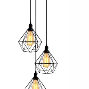 Lustre Pendente Aramado Diamante Preto Canopla Unica Retro