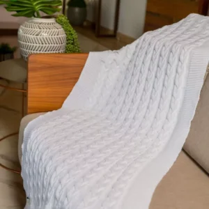 Manta Decorativa Tricô Trança para Sofá, Poltrona e Cama