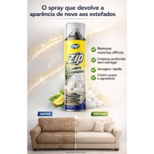Espuma Spray Zip Clean 300ml Limpa a Seco Sofá, Estofado, Banco de Carro Limpeza Profunda