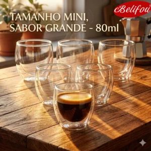 Belifou 6Pcs Caneca De Vidro Café Dupla Isolamento Térmico 80ML