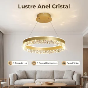 Lustre Anel de Cristal LED Moderno 3 Tons de Luz 💡