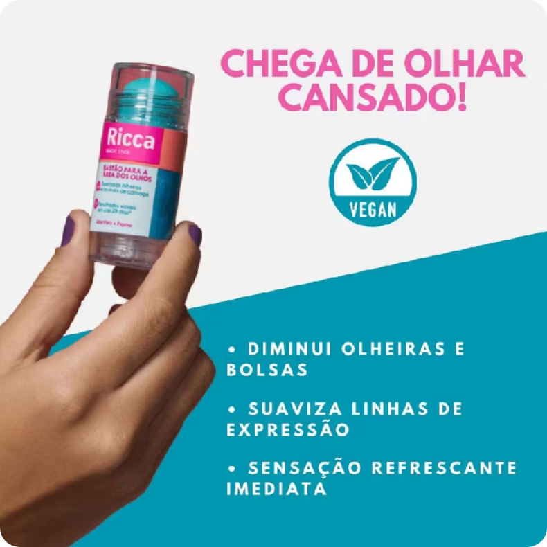 Bastão Ricca Magic Stick Aloe Vera e Pepino 20g Área dos Olhos Olheiras e Linhas - Imagem 4