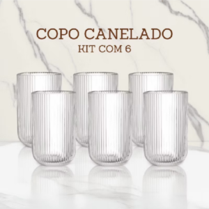 Jogo De Copos 6 Peças De Vidro Cameratta Canelado 420ml Suco Agua