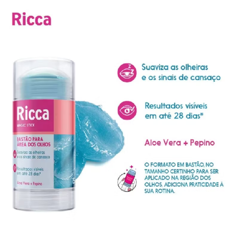 Bastão Ricca Magic Stick Aloe Vera e Pepino 20g Área dos Olhos Olheiras e Linhas - Imagem 2