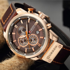 Curren Relógio Analógico Esportivo Masculino Com Pulseira De Couro À Prova D 'Água 8291xc