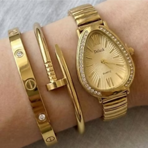 Relógio Feminino Dourado - Bracelete Pulseira  Acessórios Femininos Relogio